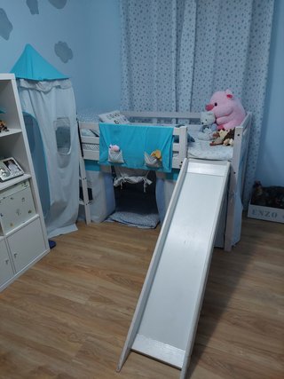 Cama Infantil de Madera Blanca con Tobogán