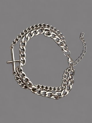 Pulsera Doble Acero Inoxidable Cruz Unisex