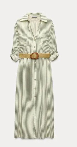 Vestido camisero Zara rayas verde y blanco