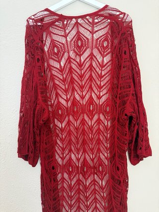 Chaqueta Larga de Punto Roja