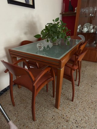 Conjunto de Mesa extensible y 6 Sillas de Madera