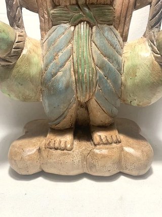 Scultura Legno Orientale Portatore Brocche 39cm XX