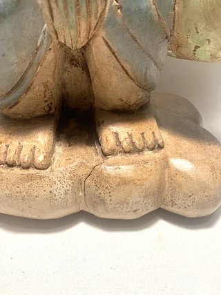 Scultura Legno Orientale Portatore Brocche 39cm XX