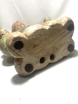 Scultura Legno Orientale Portatore Brocche 39cm XX