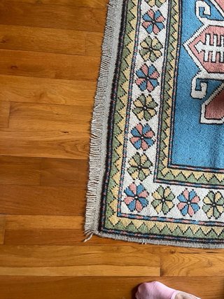 Alfombra Turca Lana Azul Rosa