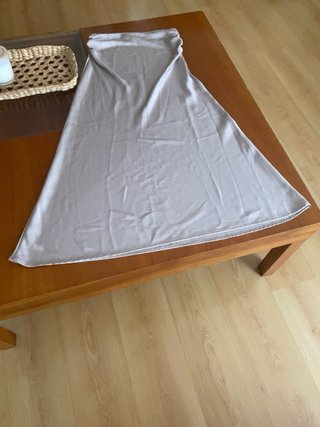 Falda larga satinada Zara gris perla T.XS