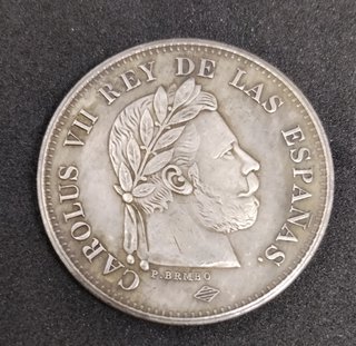 🇪🇦 5 PESETAS CAROLUS VII 1874 CON RESELLO