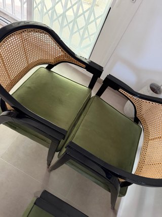 Juego de 4 Sillas Comedor Ratán y Terciopelo
