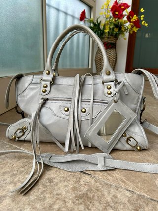 City bag Real Leather light Grey smoke Motorcycle