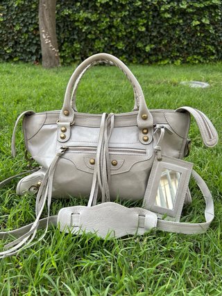 City bag Real Leather light Grey smoke Motorcycle