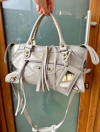City bag Real Leather light Grey smoke Motorcycle