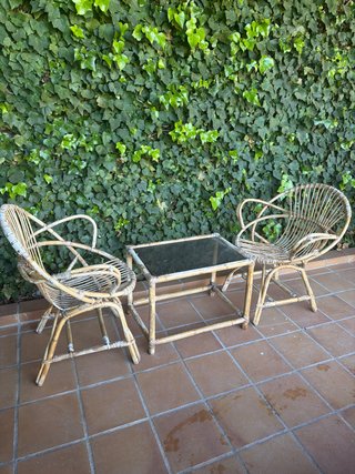 Conjunto mesa y 2 sillas ratán