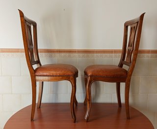 Juego de 2 Sillas Comedor Madera y Piel