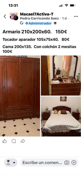 Dormitorio completo: Armario, Cama, Tocador