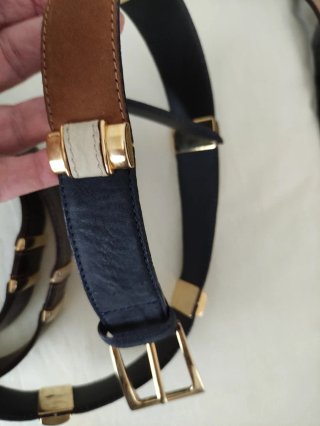Cinturón de piel mujer azul y marrón