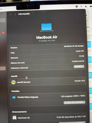 MacBook Air M3 2024 16GB RAM 250GB