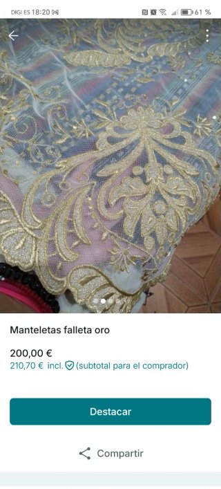 Manteletas preciosas de Fallera Adulta en Oro.