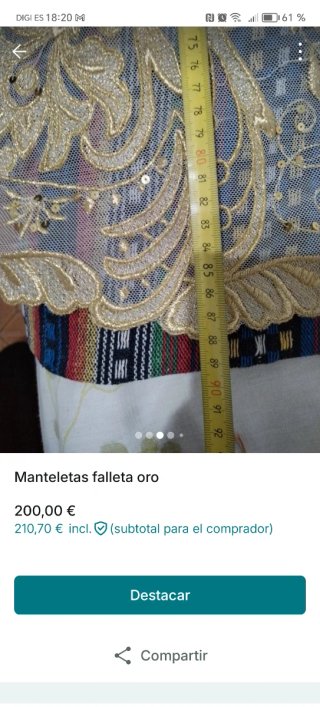 Manteletas preciosas de Fallera Adulta en Oro.