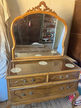 Cómoda Tocador Vintage con Espejo Grabado