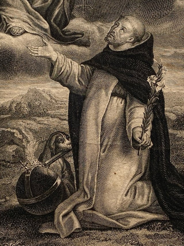 Precioso grabado antiguo Nostre Dame du Rozaire