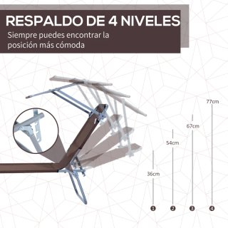 Tumbona de jardín plegable con toldo y respaldo