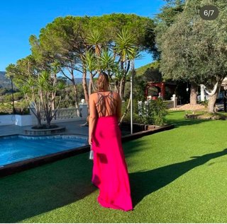 Vestido largo de fiesta Pronovias fucsia