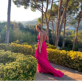 Vestido largo de fiesta Pronovias fucsia