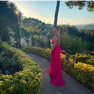Vestido largo de fiesta Pronovias fucsia
