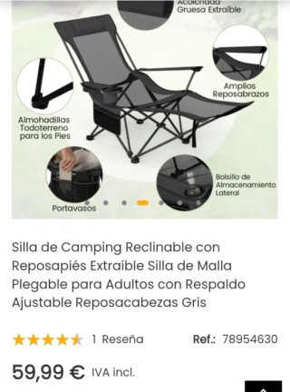 Silla de Camping Reclinable con Reposapiés