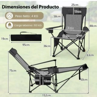Silla de Camping Reclinable con Reposapiés