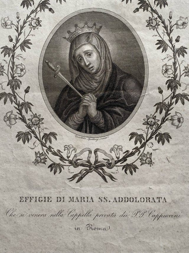 Antiquísimo grabado Virgen de los Dolores