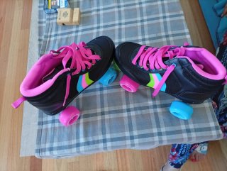 Patines en línea negros,38, cordones rosas,Roller