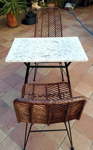 Conjunto mesa y sillas ratán de jardín de 1930