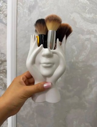 Jarrón decorativo rostro manos blanco cerámica