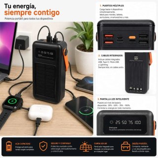 Power Bank Solar 50000 mAh Klack con Cables