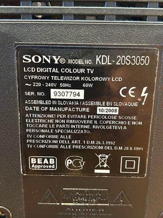 Televisor Sony Bravia 20 Negro/Gris