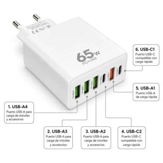 Cargador Klack 65W 2 USB-C 4 USB