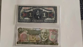 2 Billetes Costa Rica 50 Colones 1991 un colon1917