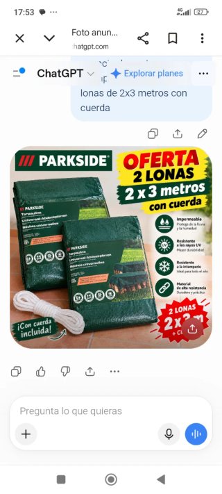 Set de 2 Lonas Parkside 2x3 Metros con Cuerda