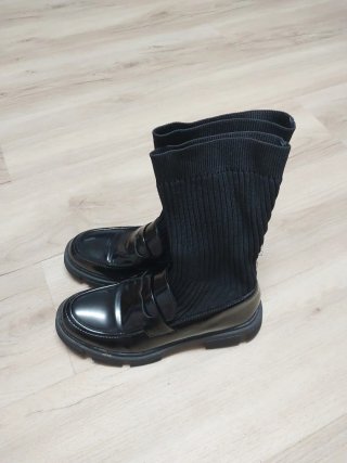 Mocasines negros con calcetín moda italiana, N° 38