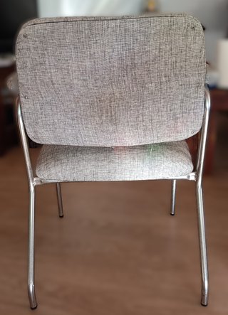 Poltrona vintage retrò in tela grigia e metallo