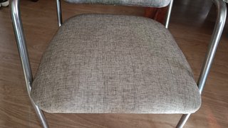 Poltrona vintage retrò in tela grigia e metallo