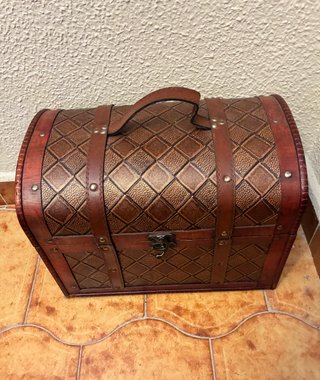 Cofre baúl decorativo vintage madera y cuero