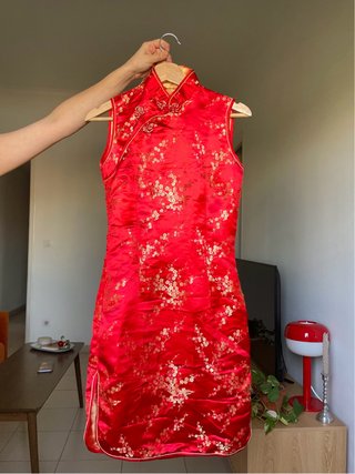 Vestido Qipao Rojo y Dorado