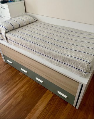 Cama nido con corona y cajones de almacenamiento