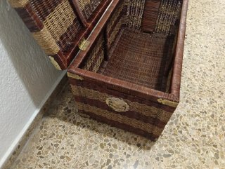 Baúl vintage mimbre y madera