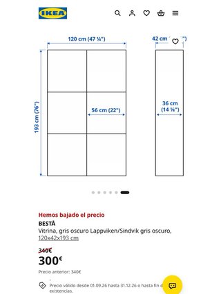 Vitrina IKEA BESTÅ Gris Oscuro 120x42x193cm