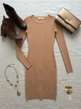 Vestido de punto midi marrón