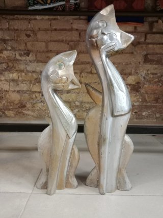 Figure di Gatti in Legno Argentate