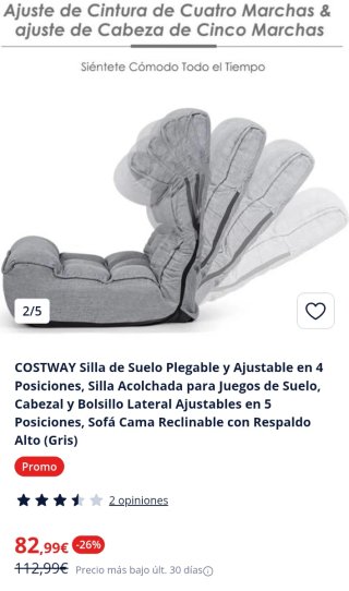 COSTWAY Silla de Suelo Plegable y Ajustable, Gris
